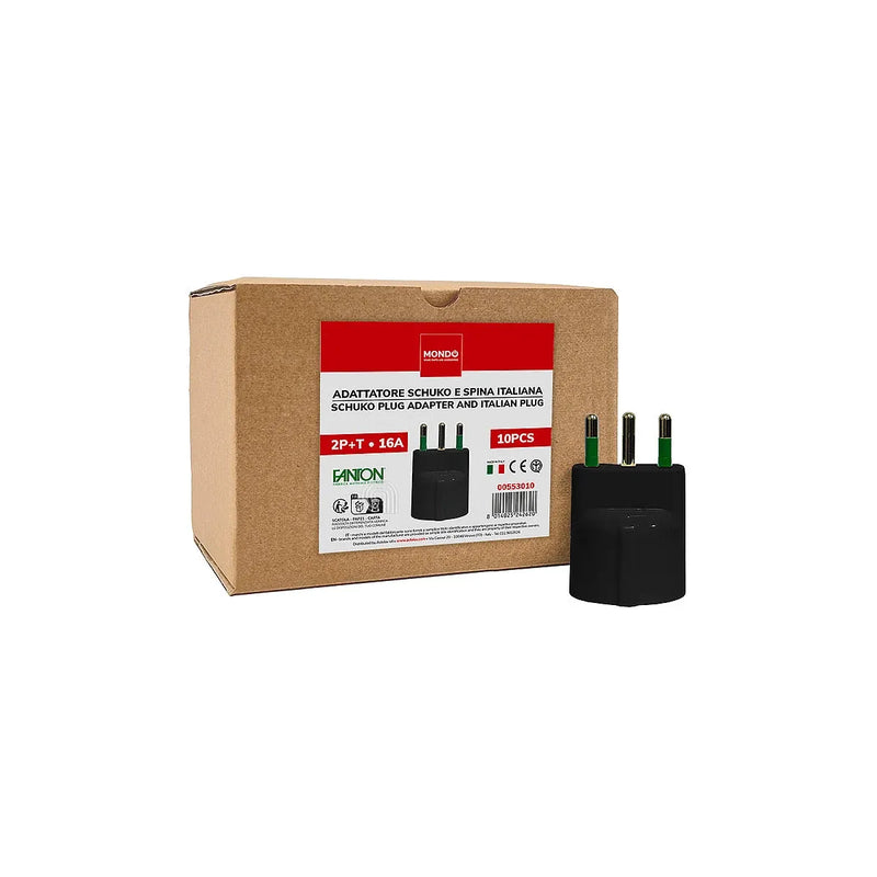 set 10 adaptadores enchufe italiana 2p+t 16a a schuko 2p+t 16a
