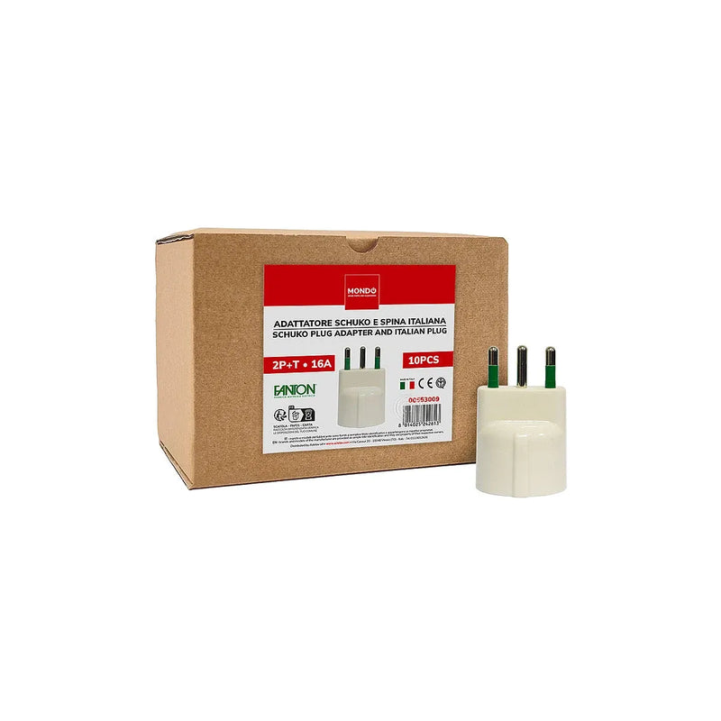 Set 10 adaptadores 2P+T 16A presa Schuko 16A Mondo