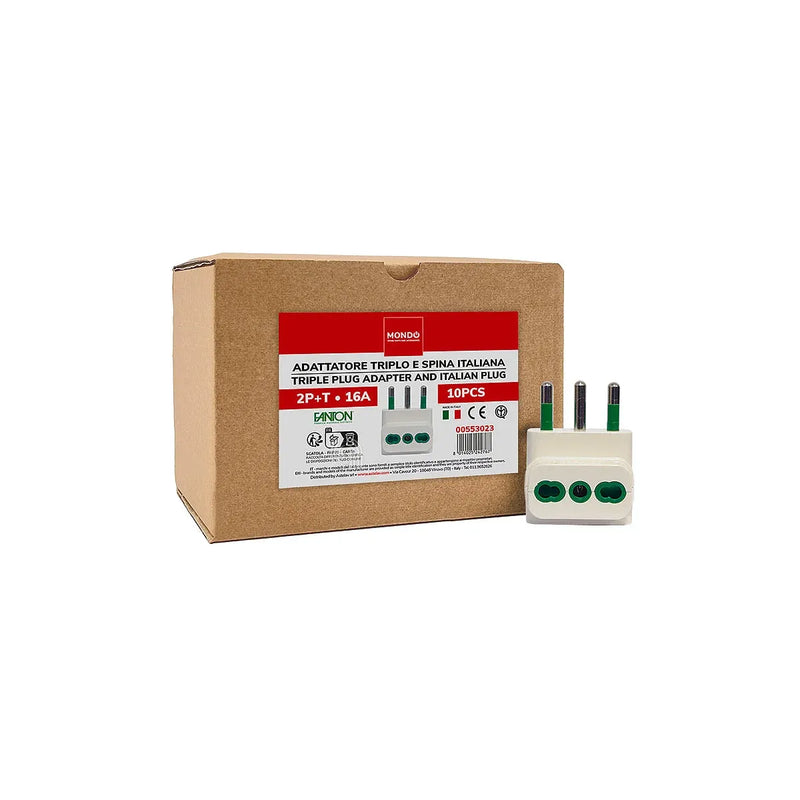 Set 10 adaptadores triplo spina italiana 2P+T 16A Mondo