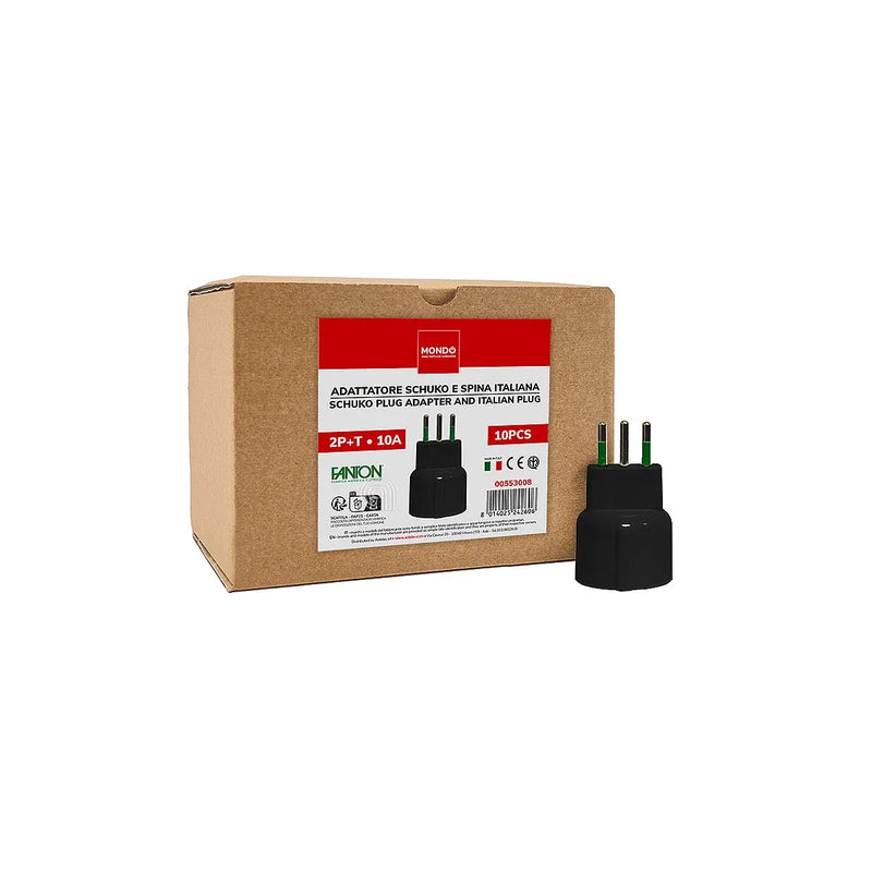 set 10 adaptadores spina italiana 2p+t 10a a schuko 16a mondo
