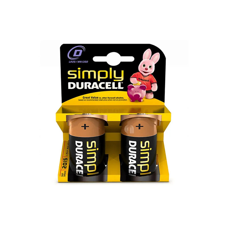 set 2 pilas alcalinas d duracell para linternas y dispositivos