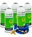 Pack 5 botellas gas refrigerante GASICA YF - R1234yf + manguera carga 5/16"x1/4" + válvula
